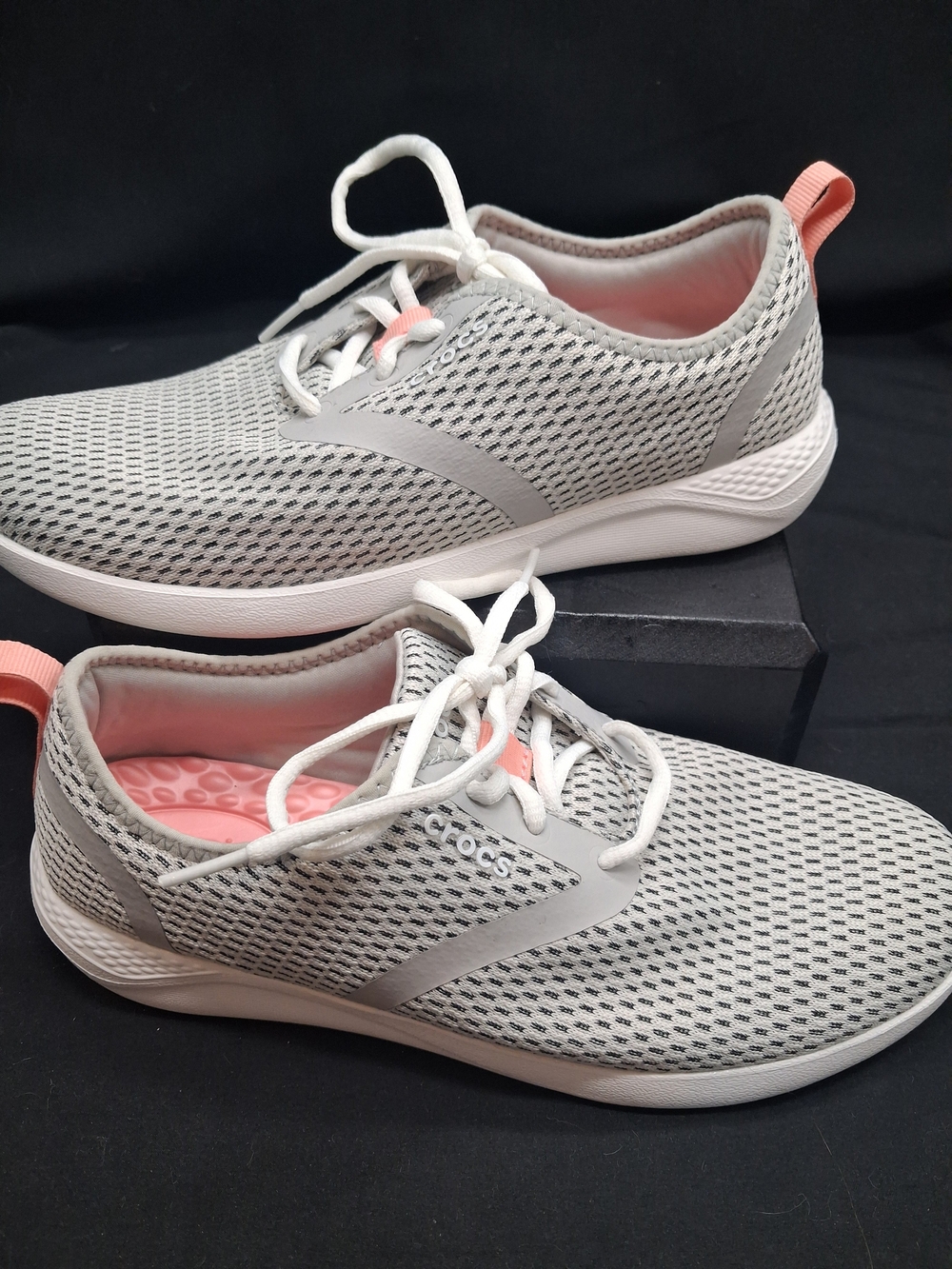 CROCS Women's Gray Mesh Athletic Sneakers with Pink Accents